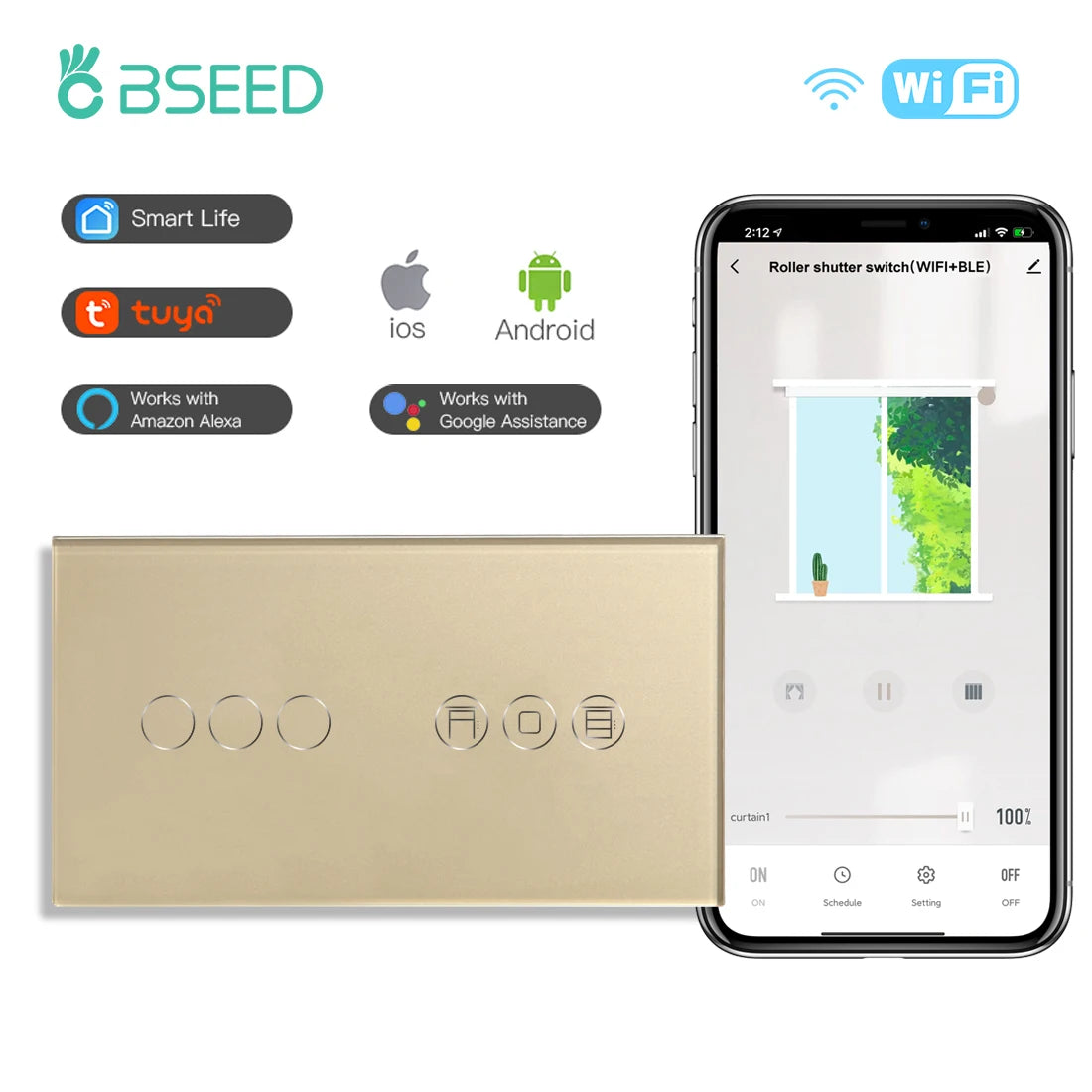 Bseed Alloy 3 Gang Wifi Smart Roller Shutter APP Control Switch