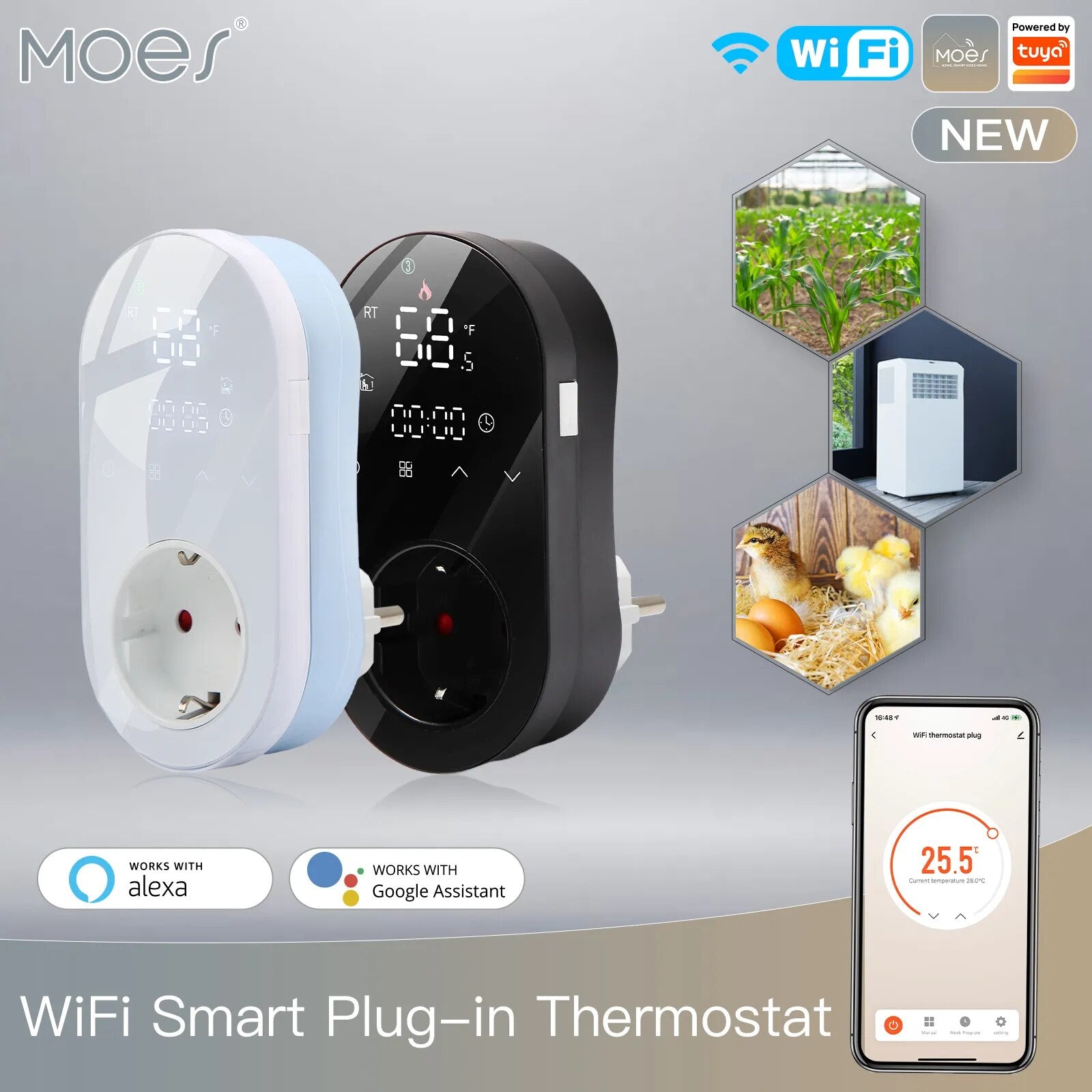 Moes 16A Socket PC+ABS WiFi Thermostat Remote Control Plug