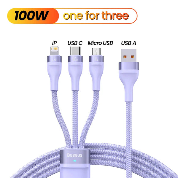 3-IN-1 Aluminum Alloy Fast Charging Splitter Portable Wire Cord