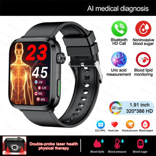 Stainless Steel Medical Grade Health Bluetooth Square Smart Watch