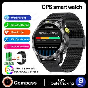 Silica Gel GPS Sports Fitness Monitoring Bluetooth Round Smart Watch