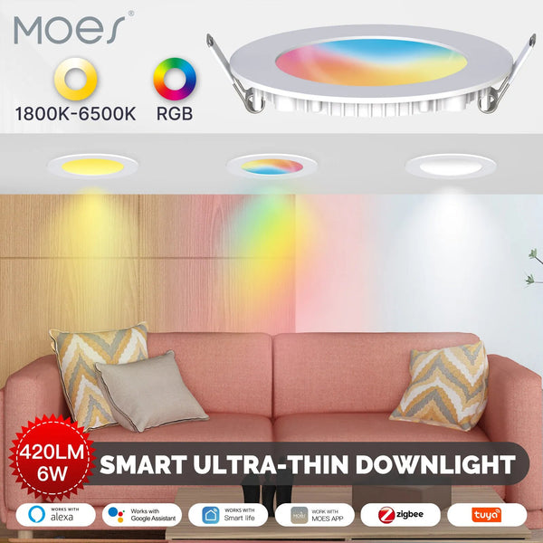 Moes 6W Plastic Dimmable RGB LED Smart WIFI Round Spot Light