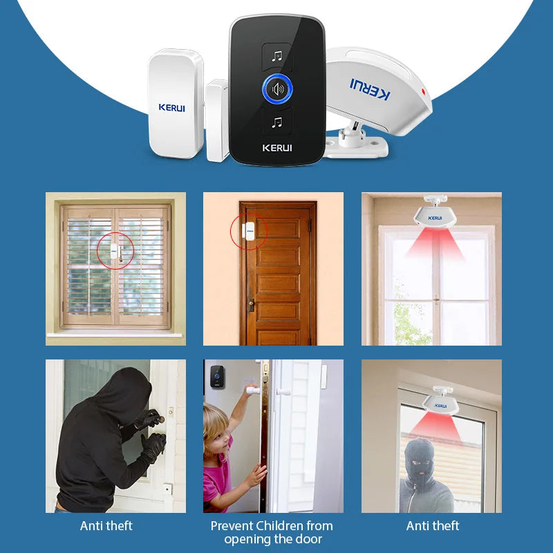 Kerui Plastic Wireless Waterproof Battery Cordless Remote Doorbell