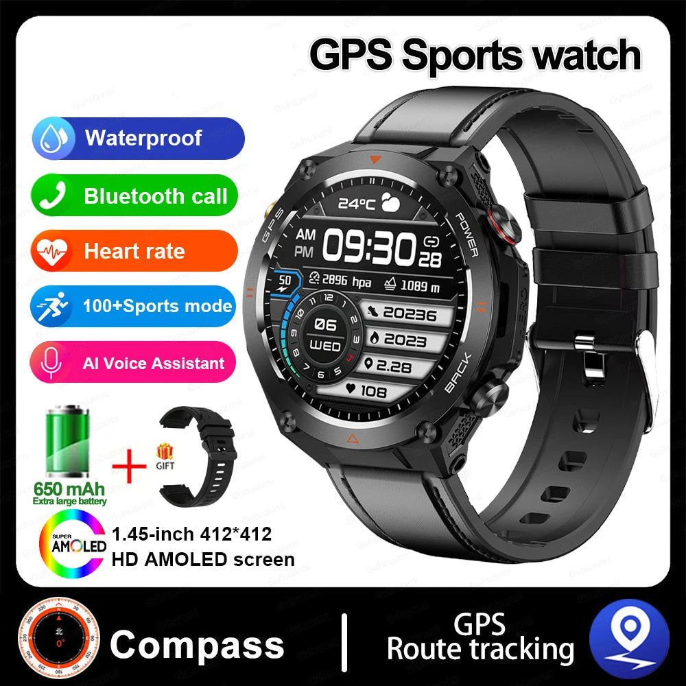 Stainless Steel GPS Track Bluetooth Waterproof Round Smart Watch