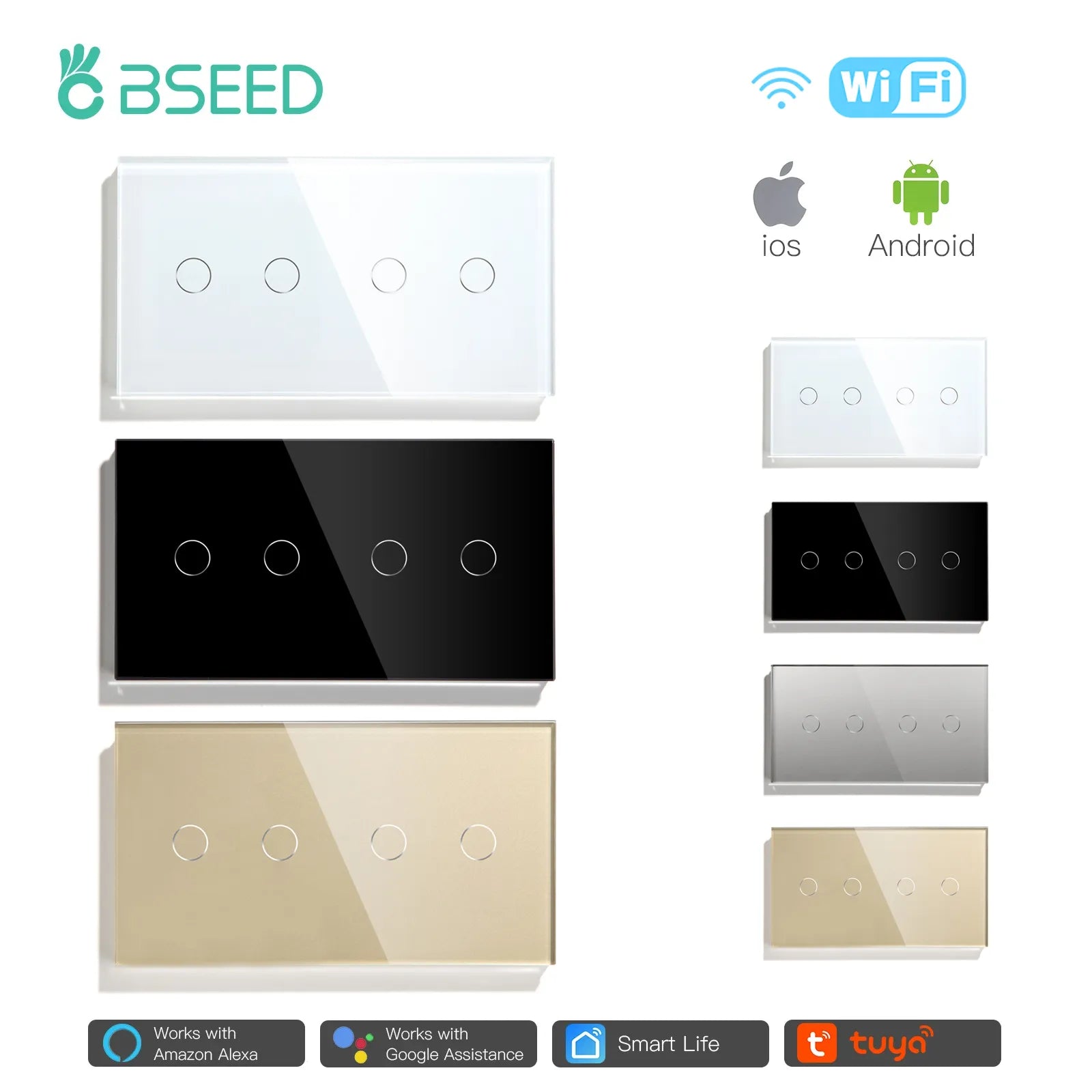 Bseed Alloy 4 Gang Crystal Panel Wifi Touch APP Control Switch