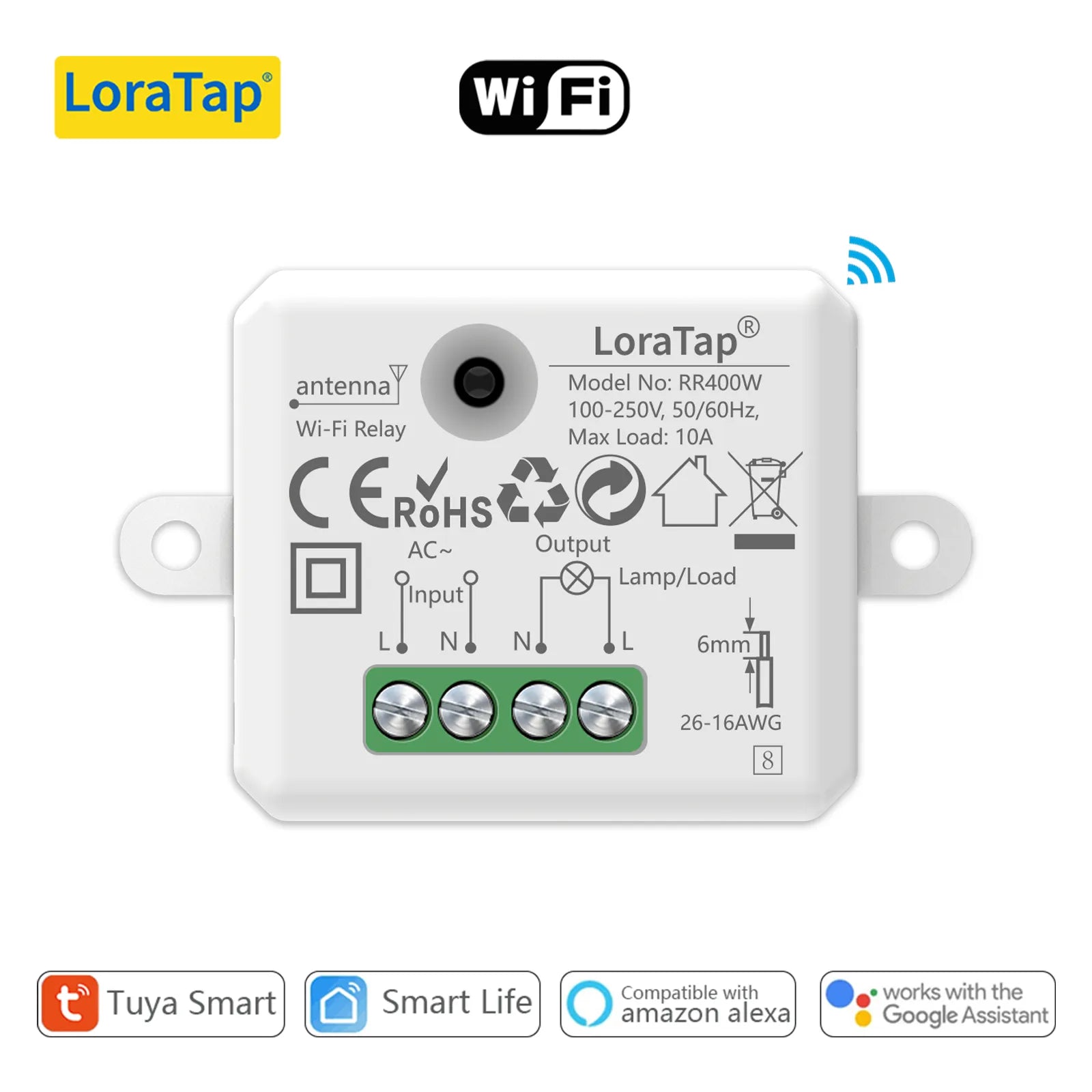 LoraTap 10A Plastic Wireless Switch Socket Relay Module Kit