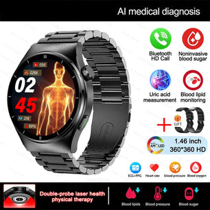 Fine Steel Medical Grade Health Bluetooth Round Smart Watch