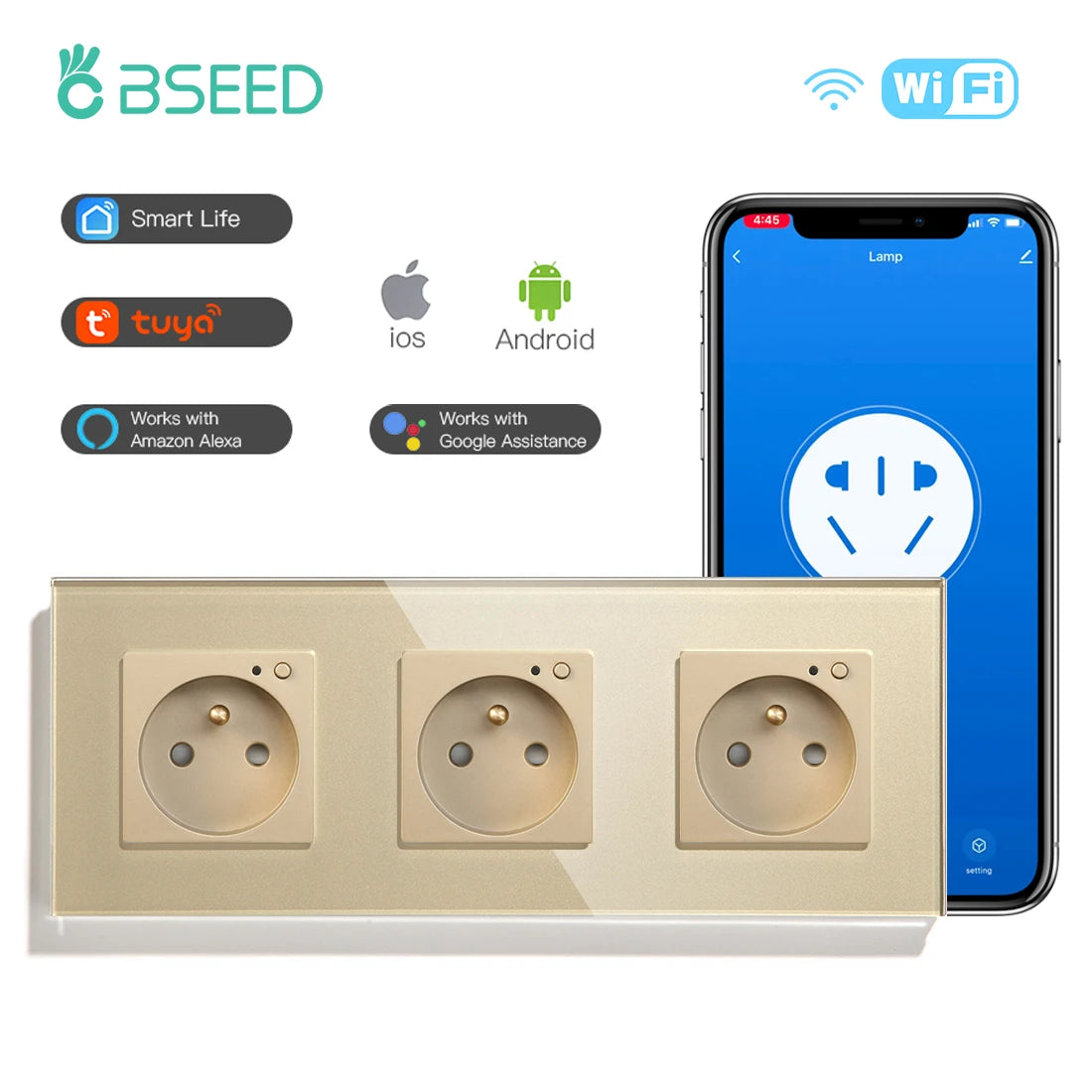 Bseed 16A Glass Panel Wireless WIFI Control Smart Power Socket