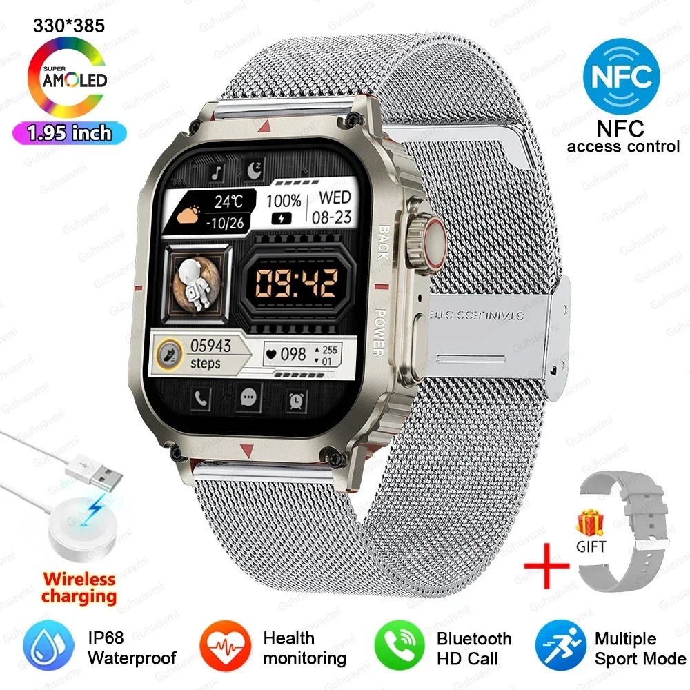 Fine Steel GPS Tracking Waterproof Bluetooth Square Shape Smart Watch