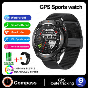 Stainless Steel GPS Track Bluetooth Waterproof Round Smart Watch