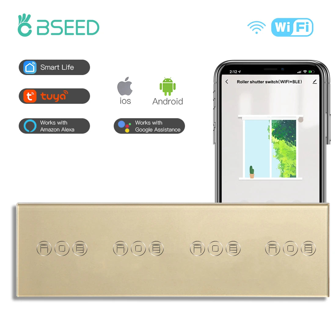 Bseed Alloy Multi Gang Roller Shutter APP Control Wifi Switch