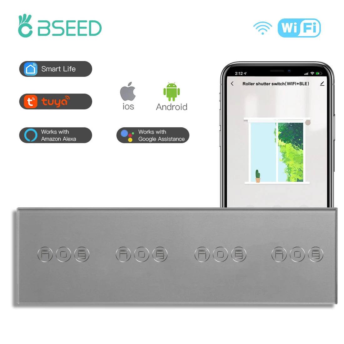 Bseed Alloy Multi Gang Roller Shutter APP Control Wifi Switch