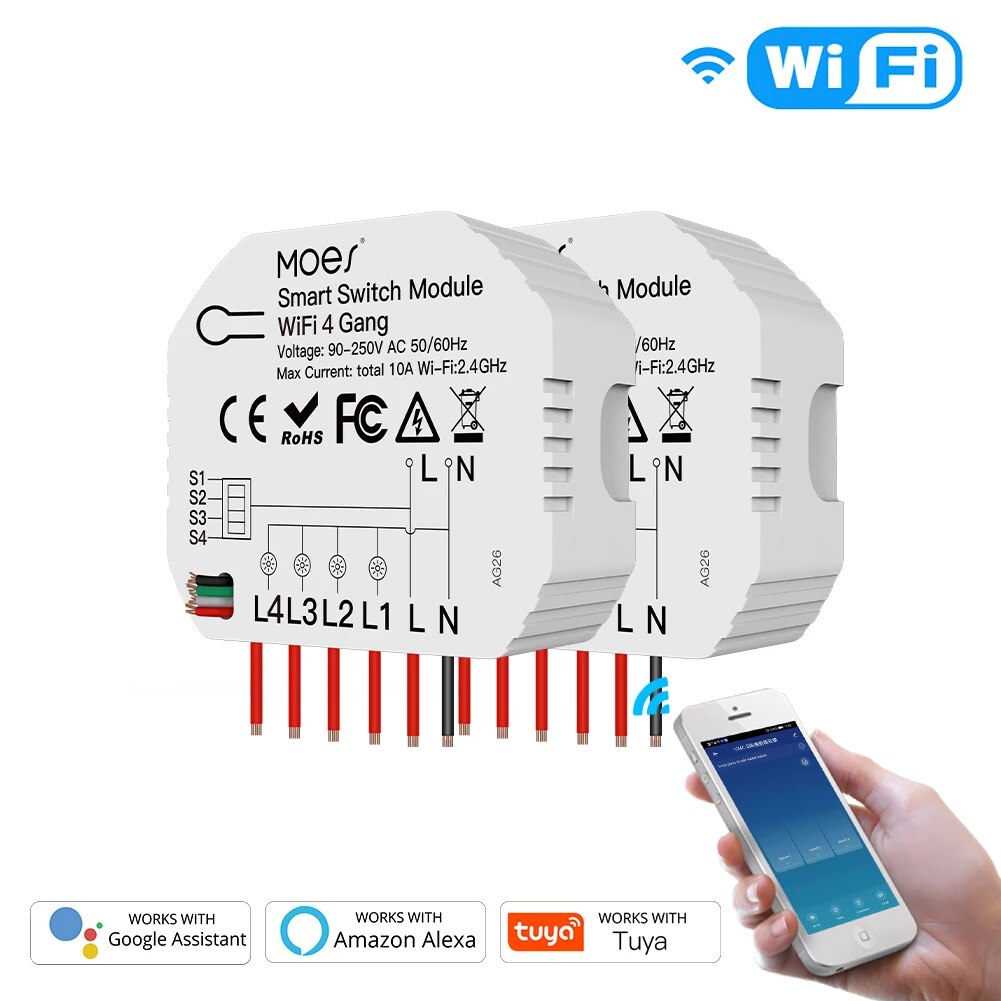 Moes 250V Plastic Automatic WIFI Smart Light Switch Modules