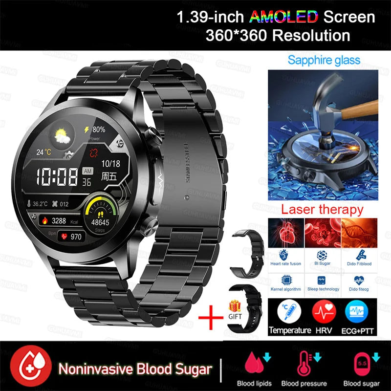 Stainless Steel ECG+PPG Health Bluetooth Round Shape Smart Watch