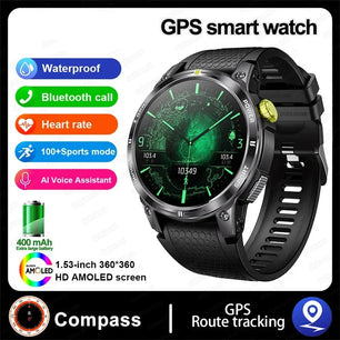 Silica Gel GPS Sports Fitness Monitoring Bluetooth Round Smart Watch