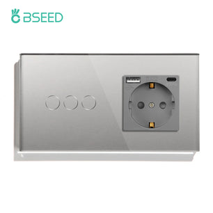 Bseed 16A Alloy 3 Gang Crystal Glass Panel Wall Light Touch Switch