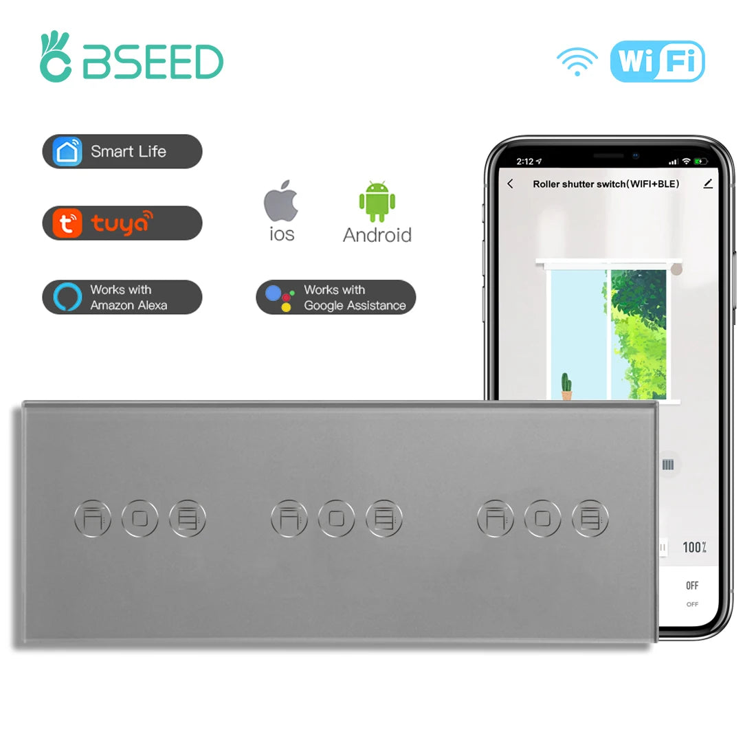 Bseed Alloy Multi Gang Roller Shutter APP Control Wifi Switch