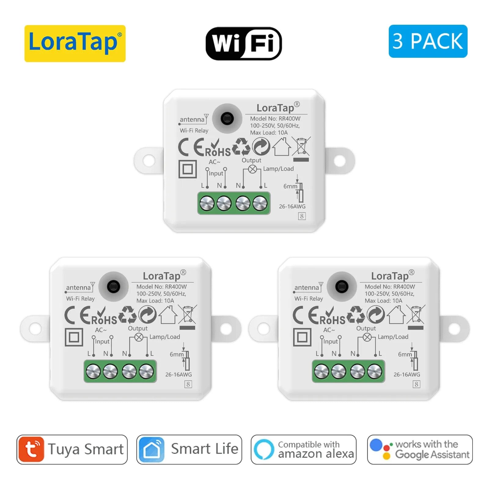 LoraTap 10A Plastic Wireless Switch Socket Relay Module Kit