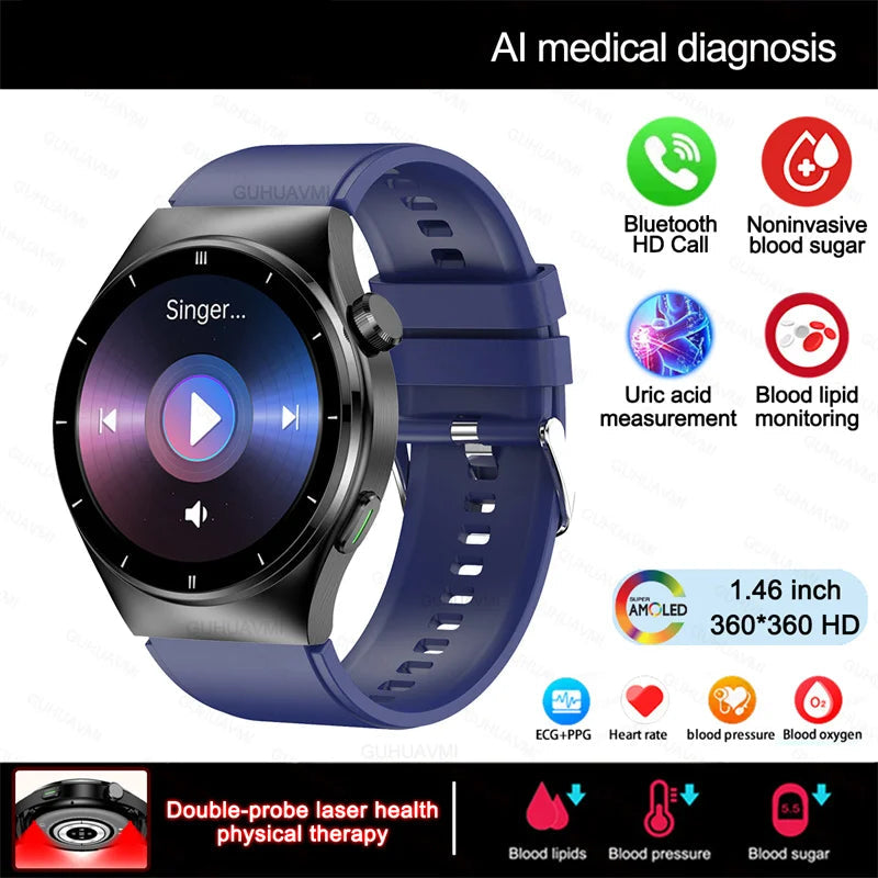 Fine Steel Medical Grade Health Bluetooth Round Smart Watch