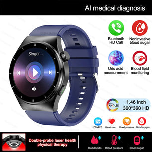 Fine Steel Medical Grade Health Bluetooth Round Smart Watch