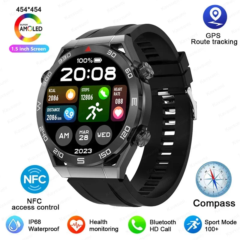 Stainless Steel GPS Motion Tracker Bluetooth Round Smart Watch