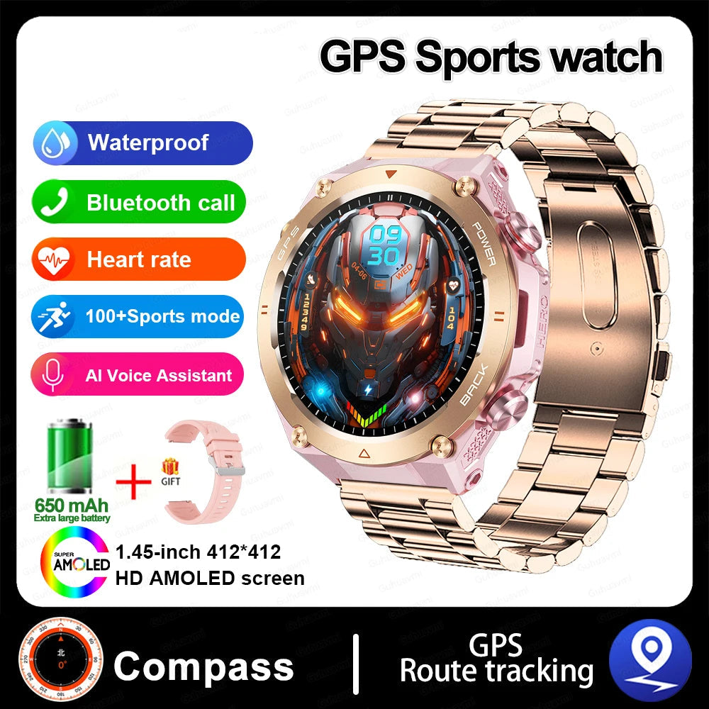 Stainless Steel GPS Track Bluetooth Waterproof Round Smart Watch