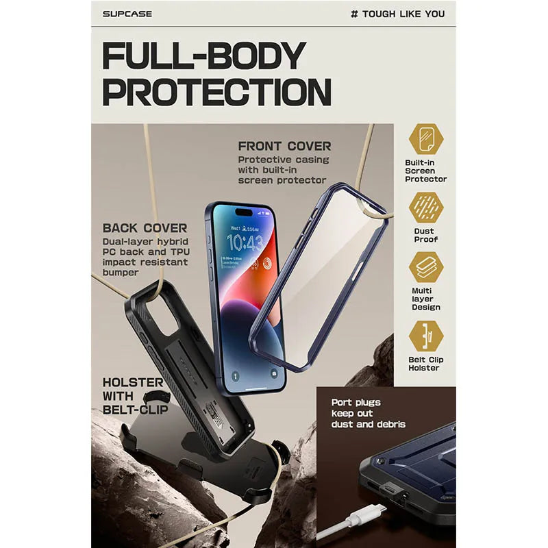 Polycarbonate Full-Body Rugged Bumper Case For iPhone 15 Pro