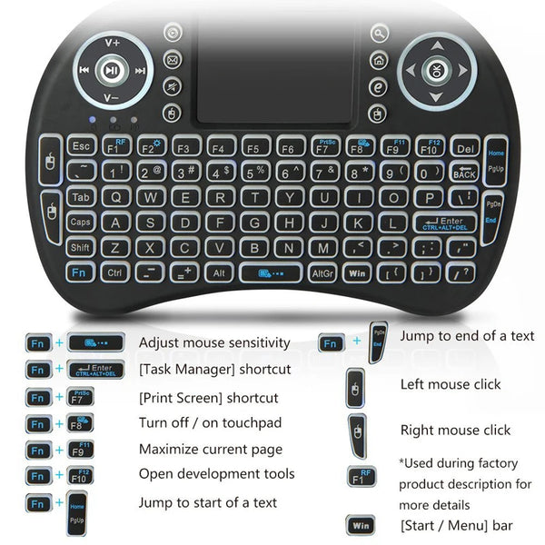 78 Keys 2.4Ghz Bluetooth Wireless Backlight Mini Touchpad Keyboard