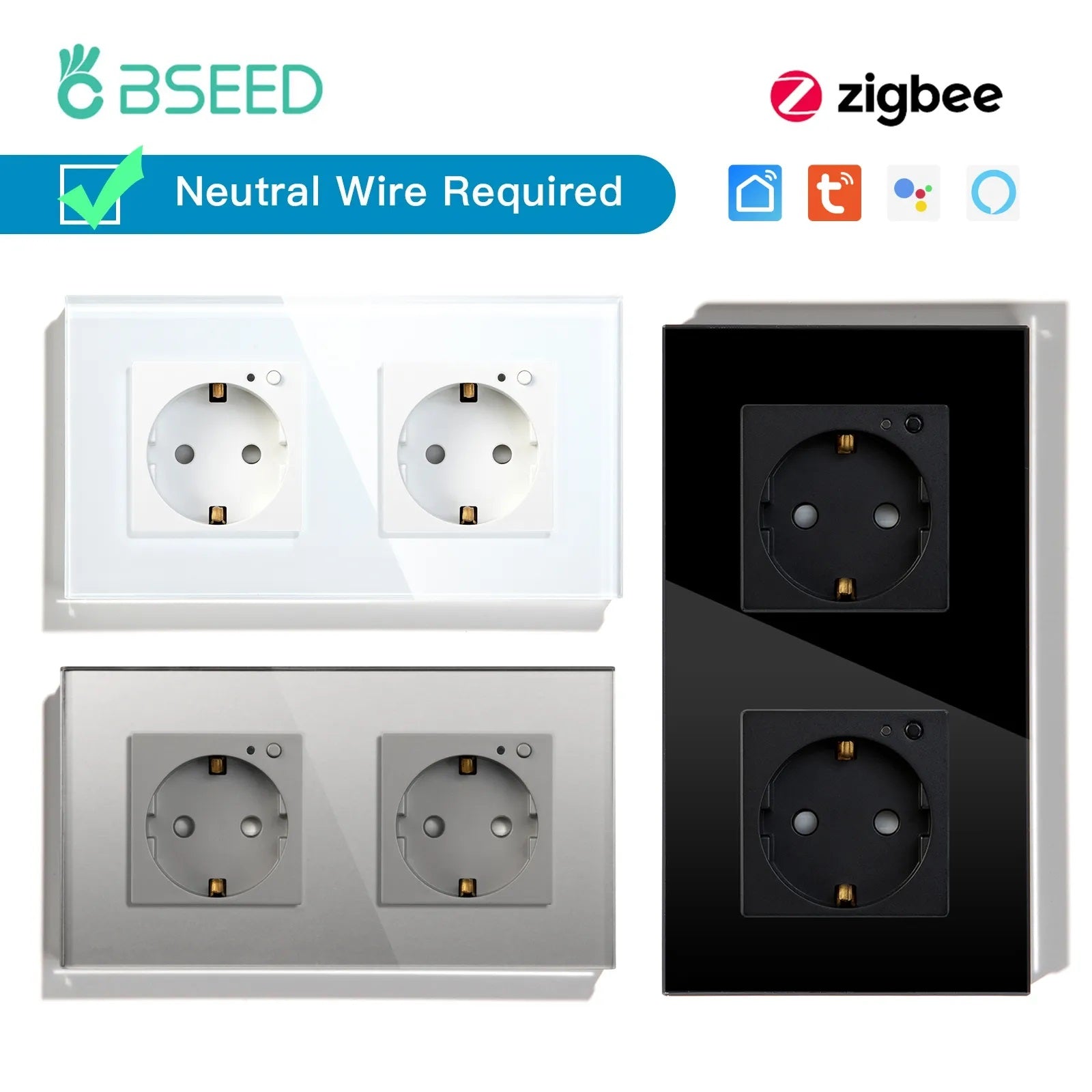 Bseed 16A Glass Panel Wireless ZigBee Control Smart Power Socket