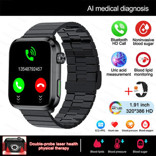 Stainless Steel Medical Grade Health Bluetooth Square Smart Watch