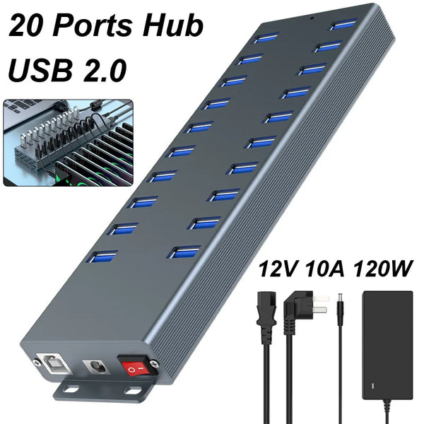 20 Port USB 2.0 High Speed Power Supply Universal Splitter Charge