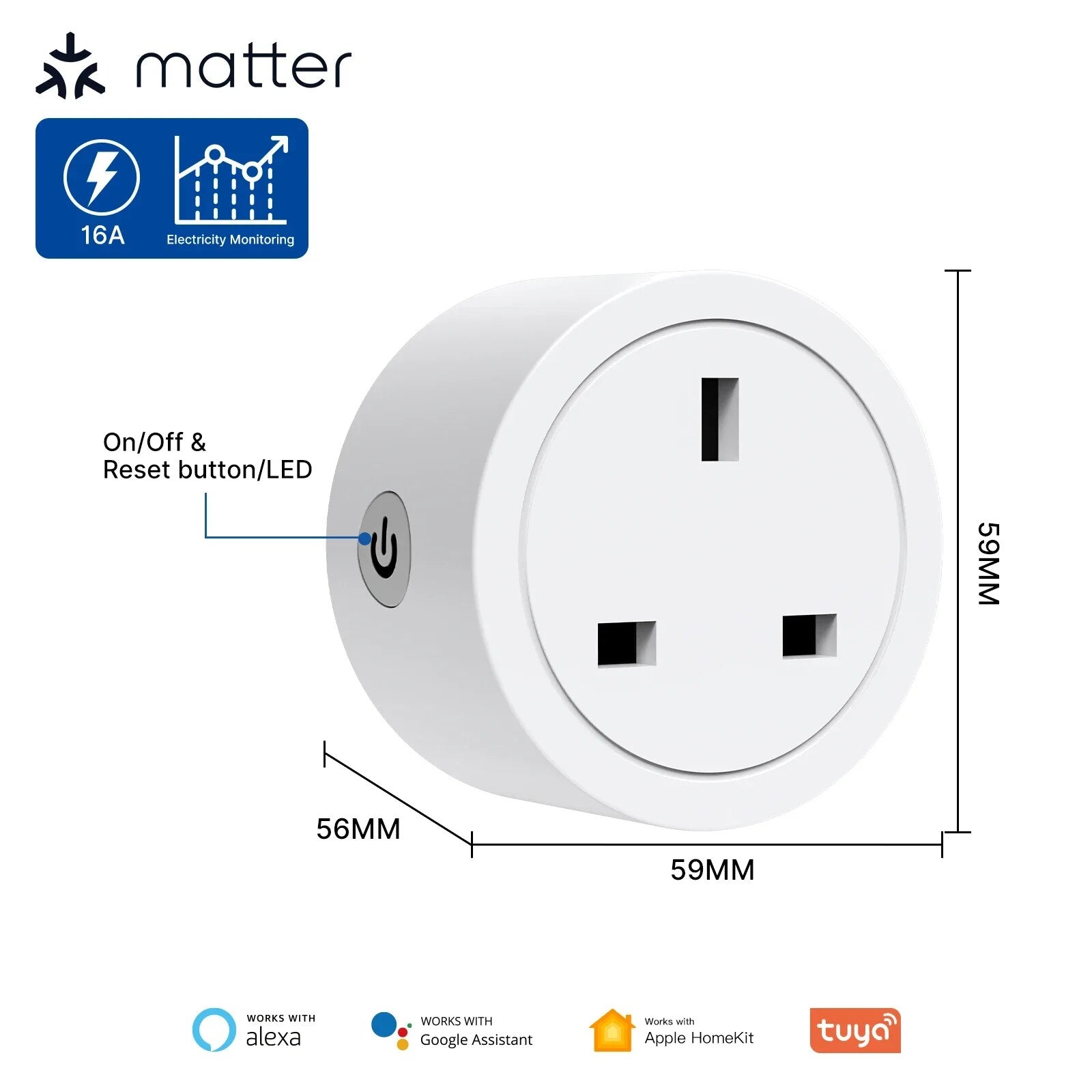 Moes Plastic Panel Voice Control Smart WIFI Power Socket Plug