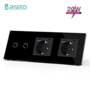 Bseed 10A Alloy 3 Gang Touch Switch With Double Wall Socket