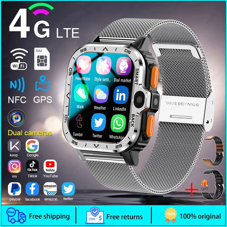 Fine Steel GPS Track 4G Network Bluetooth Square Smart Watch