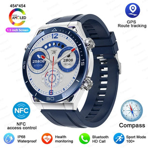 Stainless Steel GPS Motion Tracker Bluetooth Round Smart Watch