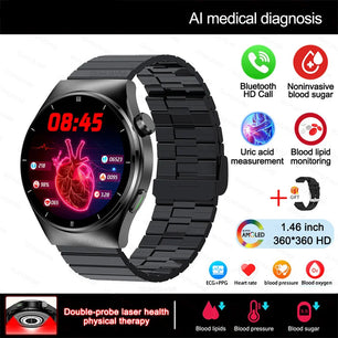 Fine Steel Blood Pressure Health Bluetooth Round Smart Watch