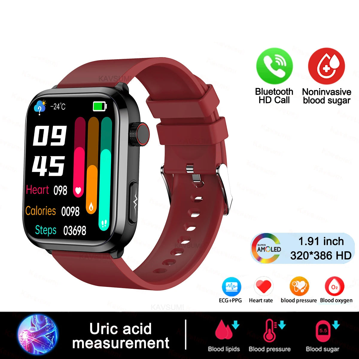 Silica Gel Smart Bluetooth Voice Support Square Sports Watch