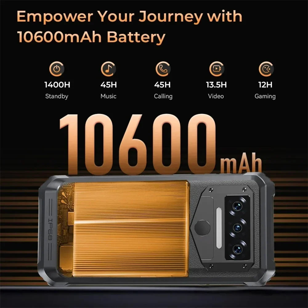 Rubber Rugged 10600mAh 12GB RAM 256GB 6.52 Inches FHD Smart Phone