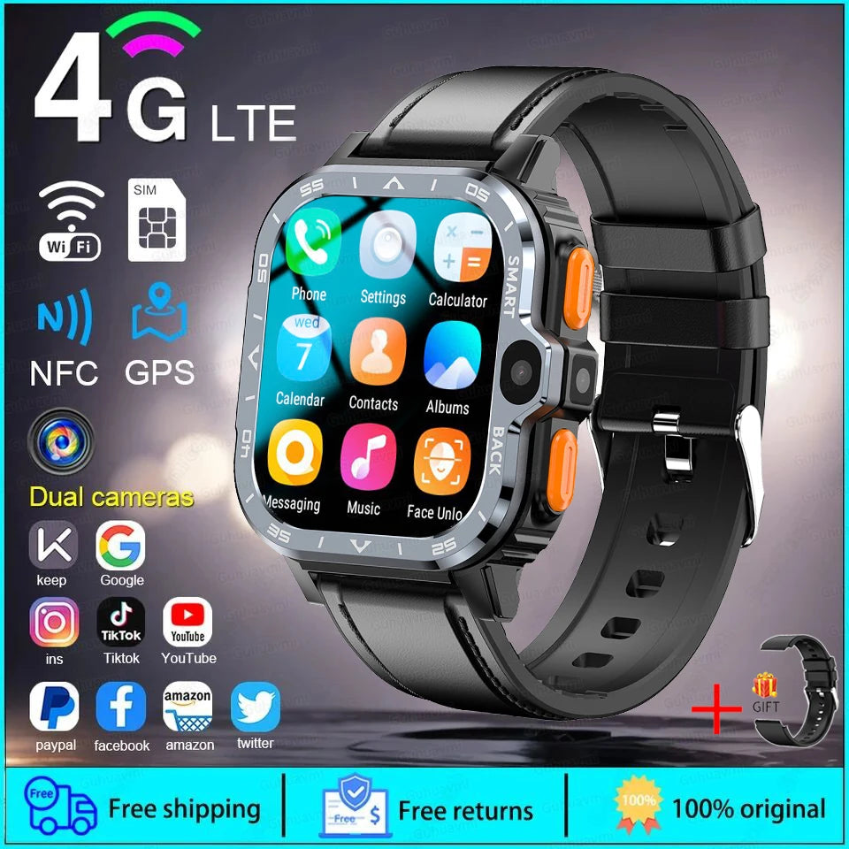 Fine Steel 4G Network GPS Bluetooth Square Shape Smart Watch