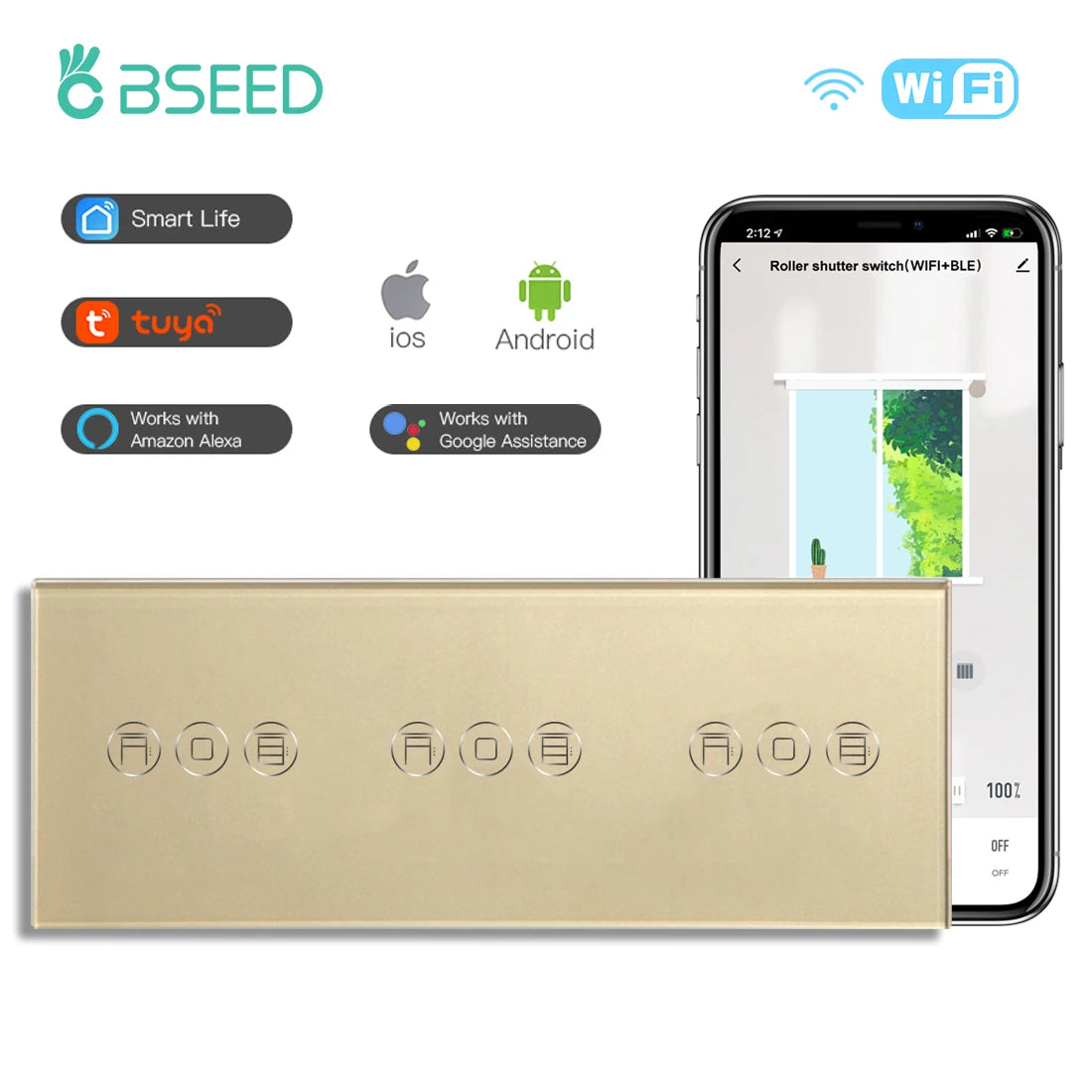 Bseed Alloy Multi Gang Roller Shutter APP Control Wifi Switch