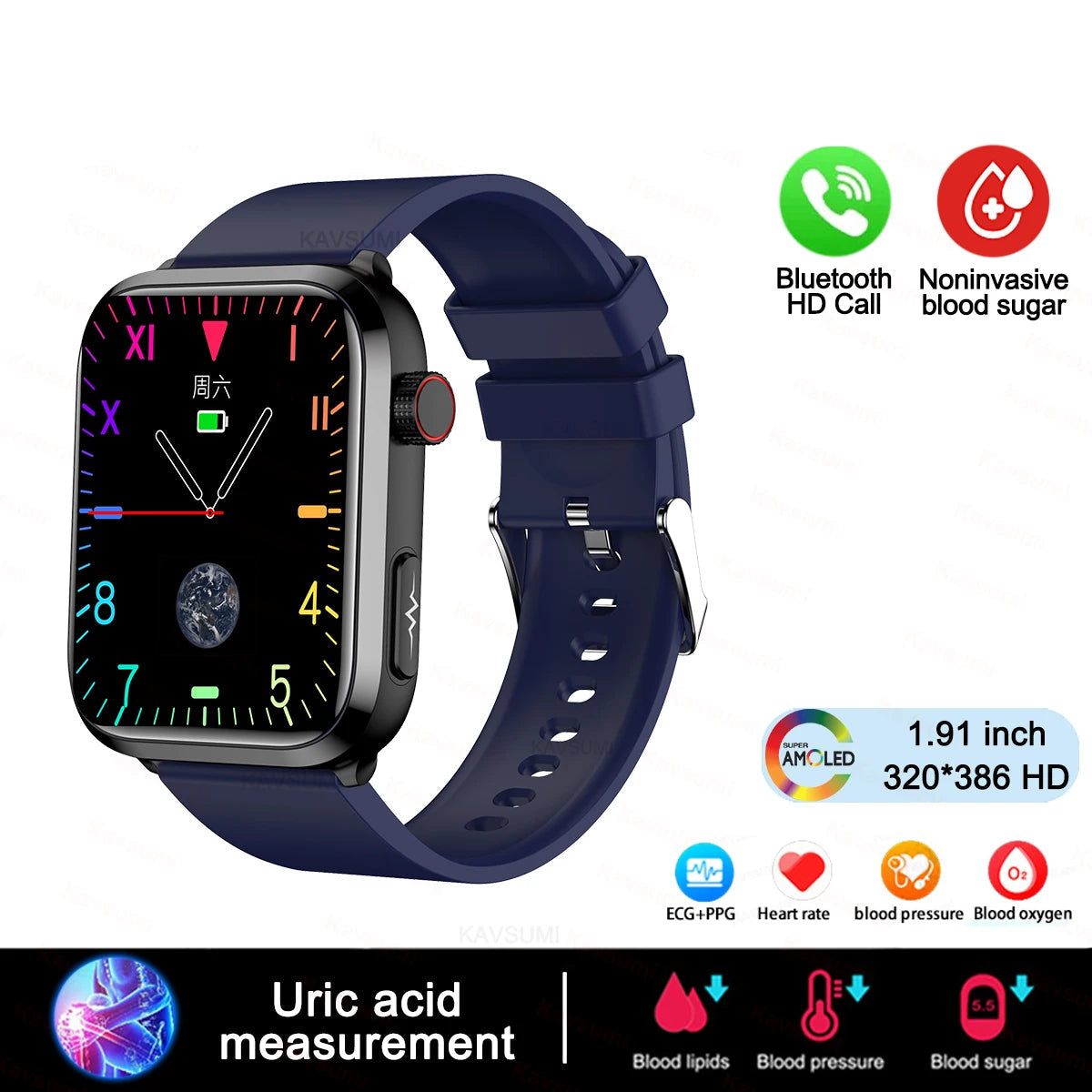 Silica Gel Smart Bluetooth Voice Support Square Sports Watch