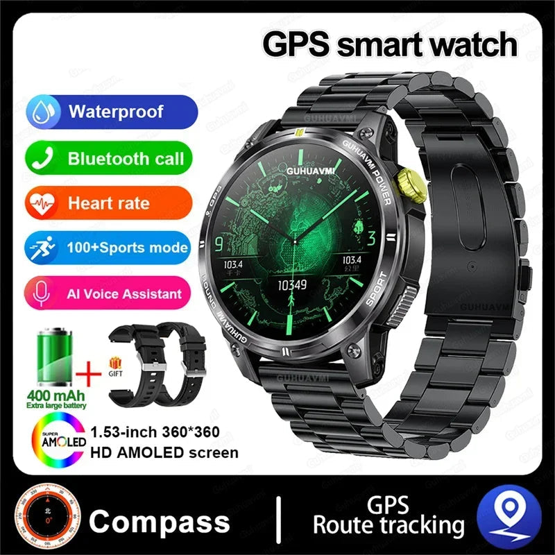 Silica Gel GPS Sports Fitness Monitoring Bluetooth Round Smart Watch