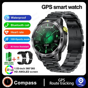 Silica Gel GPS Sports Fitness Monitoring Bluetooth Round Smart Watch