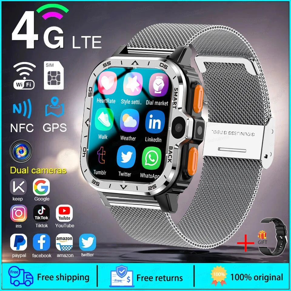 Fine Steel GPS Track 4G Network Bluetooth Square Smart Watch