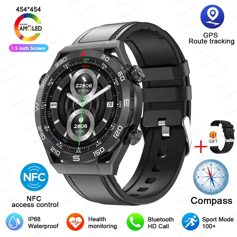 Stainless Steel GPS Motion Tracker Bluetooth Round Smart Watch