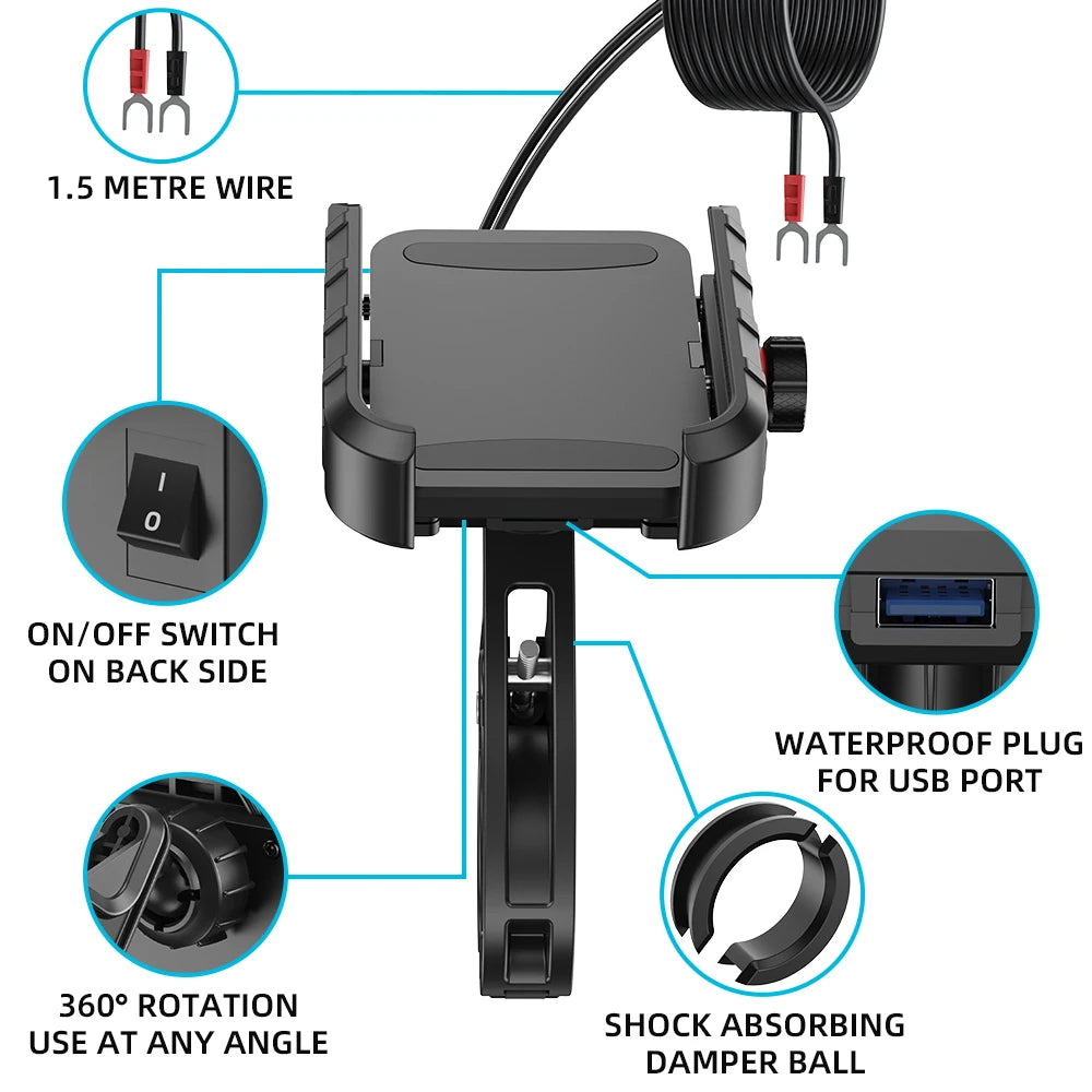 Adjustable 360 Degree USB Charging Universal Mobile Phone Holder