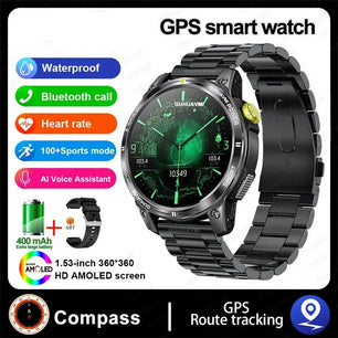 Silica Gel GPS Sports Fitness Monitoring Bluetooth Round Smart Watch