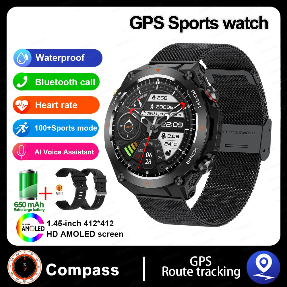 Stainless Steel GPS Track Bluetooth Waterproof Round Smart Watch