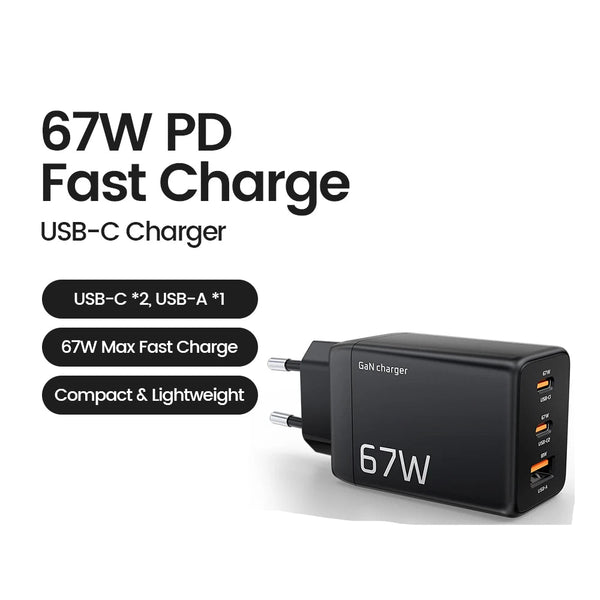 67W 3 Ports USB Type-A Type-C High Speed Charger For Mobile