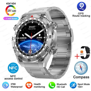 Stainless Steel GPS Motion Tracker Bluetooth Round Smart Watch